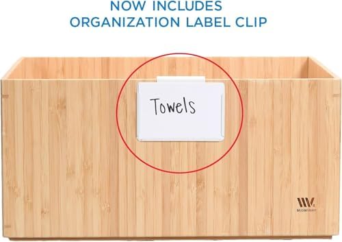 MobileVision Bamboo Storage Box Multi-Purpose Organizer for Kitchen Supplies Holder, Fruit Bin, Cabinets, Pantry with built in handles, stackable, 12” x 9” x 6” With White Clip Included