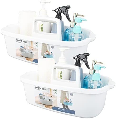 Large Cleaning Supplies Caddy Portable Shower Caddy Basket White 2 Pack