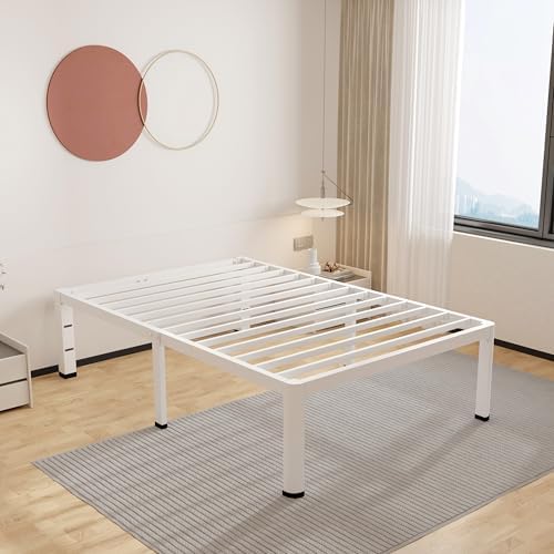 ROIL 14 Inch White Twin XL Bed Frame with Rounded Corner 4 Mattress Baffles