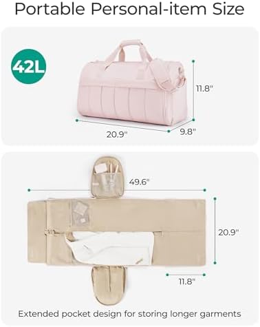 BAGSMART Garment Duffel Bag, Convertible 2-in-1 Puffy Water-Resistant Carry-On with Shoe Compartment, Khaki