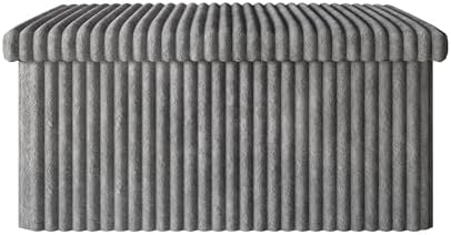 HOME DESIGN Florence 30" Upholstered Folding Storage Bench, Tufted Top, Space-Saving Storage, Gray Corduroy Fabric