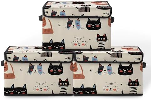 Stackable Storage Bins with Lids,Closet Organizers Fabric Box for Home and Office,Blanket Clothes Organizers,Under Bed Storage Containers 3 Pack