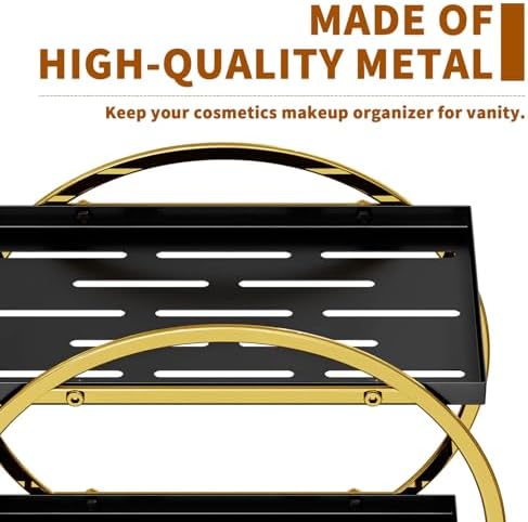 Makeup Organizer Vanity, Black Gold Perfume Organizer for Dresser | 2-Tier Bathroom Counter Organizers, Bathroom Countertop Shelf, Skincare Storage Perfume Stand, Vanity Trays Cosmetic Display