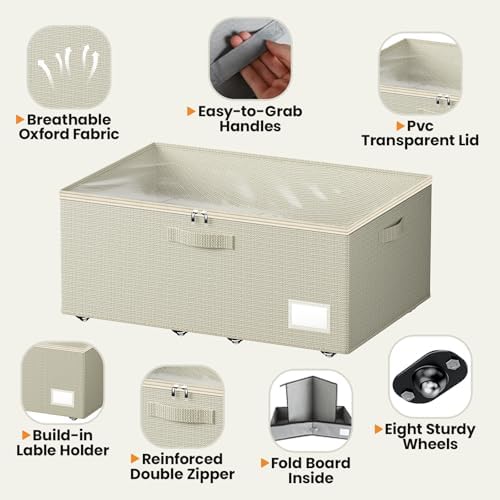 Dayacoco Under Bed Storage With Wheels,10in Underbed Storage Containers 65L