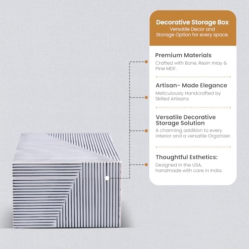 Handicrafts Home Large Decorative Storage Box with Lid – Black White Coffee Table Storage Box, Geometric Stripe Keepsake Box for Living Room, Shelf & Console Decor – Illusion Stripe, 12 x 8 x 5.5