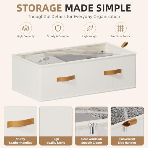 FHSQX 4 Pack Under Bed Storage Bins,10 Inch Tall,White, 31.5x15.8x10 inch