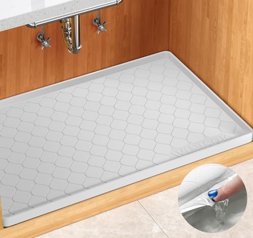 Winisok Waterproof Under Sink Mat 28" x 22", Silicone Mat, White | Raised Edge Traps Spills & Leaks, Shelf Liner, Cabinet Protector, for Kitchen, Bathroom, Boots, Pets, Home Essentials