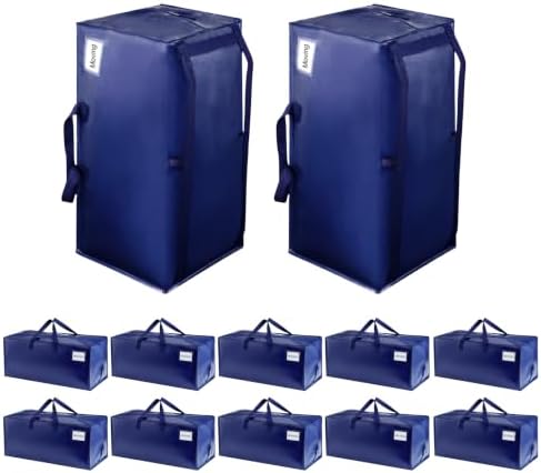 VENO 16 Pack Moving Bags w/Backpack Straps, Heavy Duty, Moving Boxes Alternative, Packing Supplies, Large Storage Totes for Dorm Room Essentials with Zipper for Clothes (Blue, 16 Pack)
