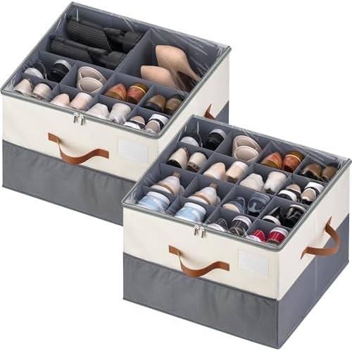Shoe Organizer for Closet, Adjustable Storage Box Holds 32 Pairs