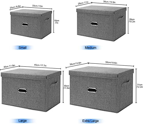 Large Linen Fabric Foldable Storage Bins with Removable Lid and Handles, Washable Storage Box Organizer Containers Baskets Cube with Cover for Bedroom,Office(Pink, Large)