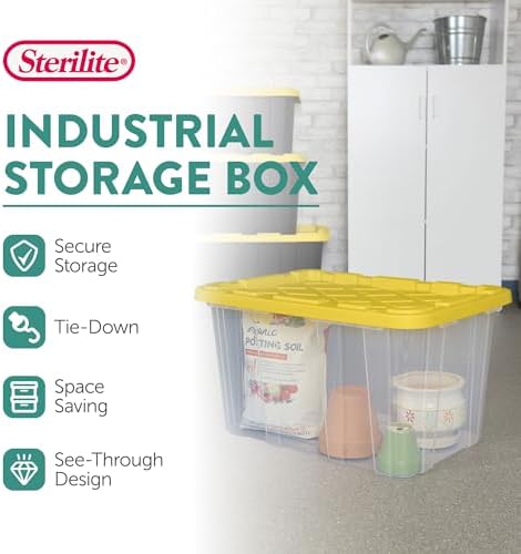 Sterilite Industrial Storage Tote with Lids for Garage, 27 Gallon, 16-Pack