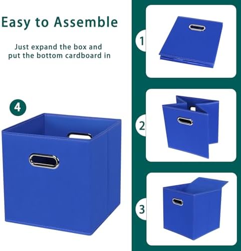 Black Foldable Storage Cubes Bins, Fabric Storage Box Cubes Organizer Baskets with Dual Handles for Home Organizer,Set of 3,(Dark Blue)