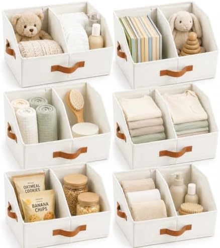 HOMELUX THEORY Closet Organizers Storage, Small Collapsible Bin 6pc, Ivory