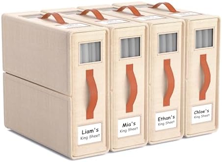 Bed Sheet Organizers, Foldable Linen Closet Storage, 4 Pack, Beige