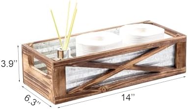 Wooden Toilet Tank Basket, Rustic Bathroom Decor Box, Farmhouse Toilet Paper Organizer Holder, Decorative Bathroom Storage Basket, Barn Door (Brown)