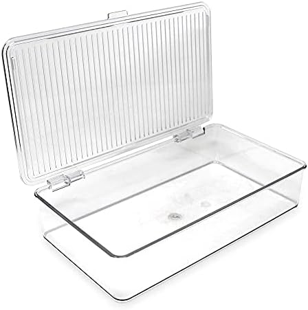 Isaac Jacobs Small Stackable Organizer Bin (10.75” x 6.5” x 2.4”) w Hinged Lid Clear Storage Box Home Office School Fridge Bathroom Kitchen Pantry Container BPAFree Food Safe (Small Clear) (Pack of 2)