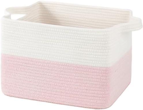 OIAHOMY Woven Storage Basket, Small Baskets for Organizing White & Pink