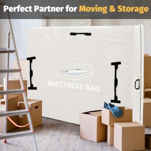 Mattress Bags for Moving and Storage, BETU Waterproof Mattress Protector King Mattress Cover with 8 Heavy Duty Handles and Zipper Extra Thick Moving Supplies for Bed Reusable (82x79x13.5 White)