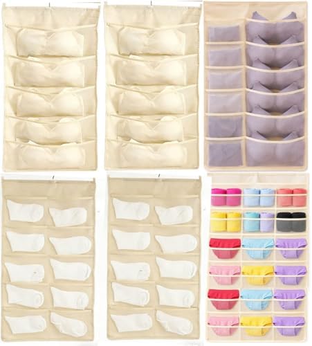 3-Pack Dual-Sided Hanging Underwear Organizer, Cream-coloured