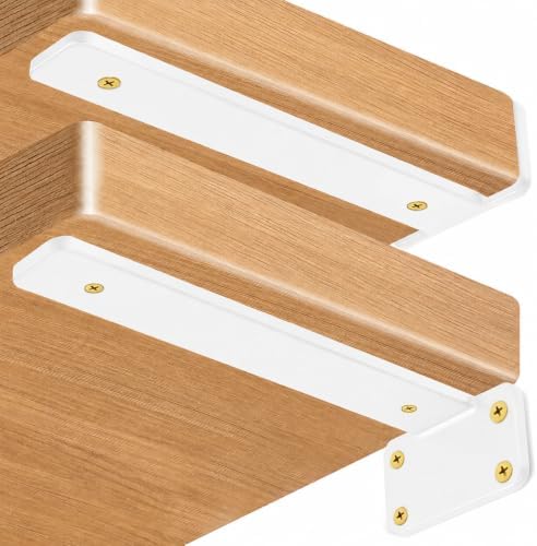 8 Pack - 16 inch White Hidden L Shelf Bracket (1/5 Inch Thicked) Iron Floating Shelf Brackets Rustic Industrial Metal Brackets for Shelf Support