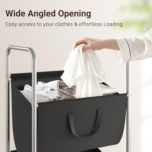 ELYKEN 3-Tier Vertical Rolling Laundry Hamper with Wheels & Removable Bags | 120L Capacity, Space-Saving Design, Locking Casters, 3 Section Laundry Sorter for Apartments, Small Spaces, Closet, Dorm