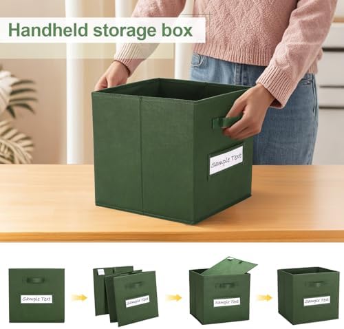11x11 storage cube bins (Set of 10) Foldable Fabric storage cubes with 10 Labels Window Cards & a Pen,11 inch cube storage bin,Closet Organizers for Shelves,Cubby Organizer Boxes,Dark Green