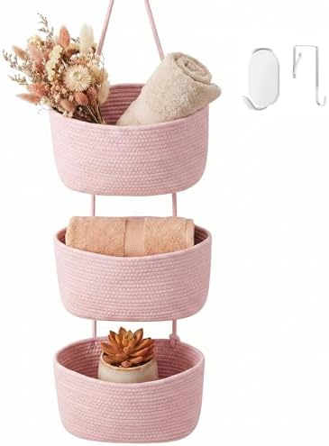 Hanging Basket, Over Door Organizer, 3 -Tier Wall Basket with Hooks