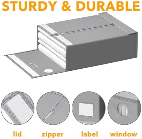 SpaceAid 12 Pack Bed Sheet Organizers and Storage, Foldable Sheet Organizer for Linen Closet, Sheets Set Folder Keeper with Window XL (Queen & King Size) Bedding Container (Gray, 12 Pack)