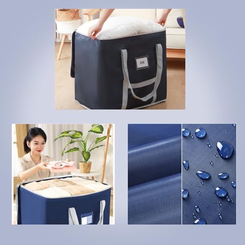 Kuber Industries Pack of 2 Storage Bag | Foldable Storage Bag | Moisture Proof Wardrobe Organizer | Underbed Storage Bag for Blanket-Clothes | Travel Moving Bag with Handle | S ZH013BU | Blue