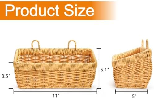 ZEAYEA 2 Pack Cute Small Wall Hanging Basket for Kitchen Bathroom | Hand-Woven Organizer Basket for Onion Garlic, Boho Plastic Storage Baskets with Hanger for Laundry Living Room Home Decor