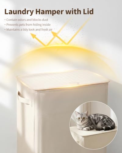 85L Laundry Hamper with Lid, Large Hamper for Clothes, Off White