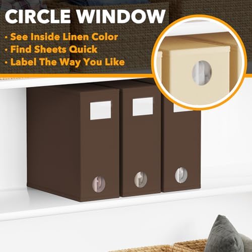 SpaceAid 3 Pack Bed Sheet Organizers and Storage, Foldable Sheet Organizer for Linen Closet, Sheets Set Folder Keeper with Window XL (Queen & King Size) Bedding Container (Brown, 3 Pack)