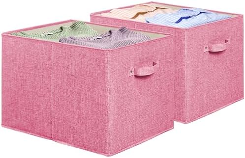 Simple Houseware 15" x 13" Foldable Fabric Storage Bin with Handles, Pink