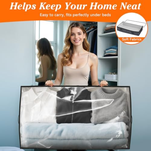 90L Under Bed Storage Containers, Storage Bags, Organizers, 4-Pack, Gray