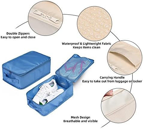 Travel Shoe Bags, Foldable Waterproof Shoe Pouches Organizer-Double Layer (8 Seablue Shoe Bags)