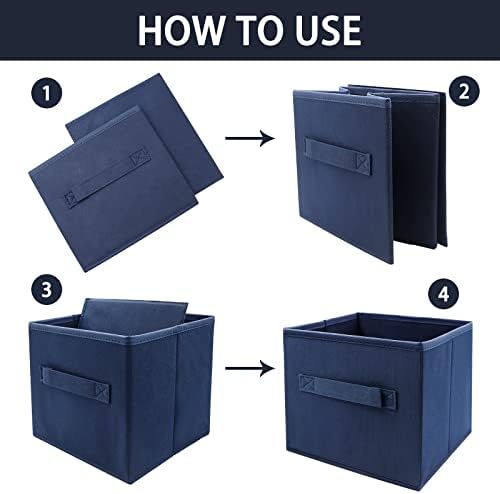 EBIGIC Storage bins collapsible storage bins,cube storage organizer （Pack of 3） 10.5 * 10.5 * 11inch，For home and office Collapsible Closet Shelf Organizers, Drawer Organizers(Blue)