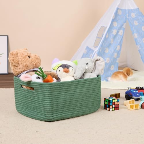MiniArk Large Storage Baskets for Shelves, 17 x 13 x 7.5” Closet Organizers Bins for Clothes Blanket Towels, Baby Nursery, Toy Baskets Box, Woven Rope Baskets, 2 Packs Green
