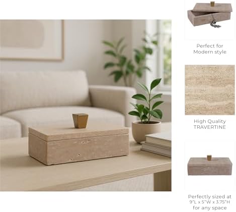 Decorative Box with Lid for Home Decor – Sophisticated Storage Box and Home Organizer for Accessories – Perfect Keepsake and Jewelry Box for Living Room, Bedroom, or Office Accent – 4" Tan & Gold