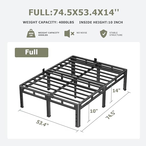 NKZ 2-in-1 Full Size Metal Platform Bed Frame, 14 Inch Heavy Duty Bed Base