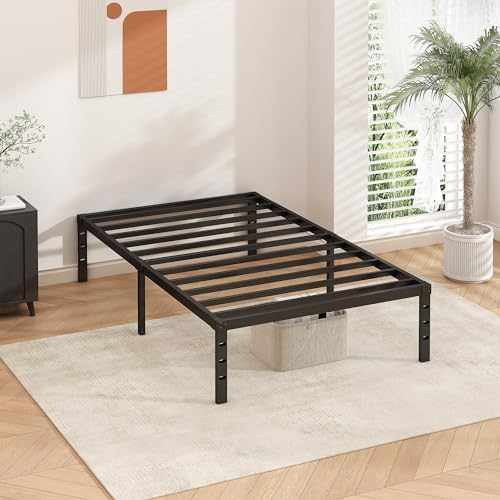 HLIPHA Metal Platform Bed Frame 16 Inch Tall,No Box Spring Needed,Twin Size Bed with Heavy Duty Strong Support Slats,Easy to Assemble,Black