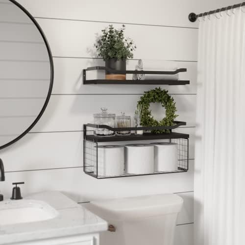 WOPITUES Bathroom Shelves Over Toilet with Protective Metal Guardrail