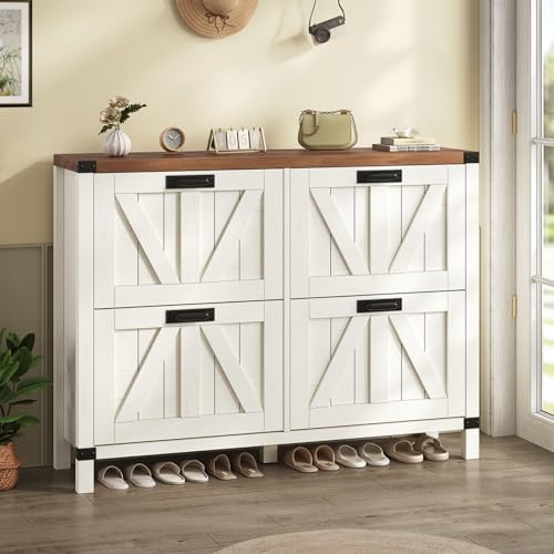 47" Farmhouse Shoe Cabinet with 4 Flip Drawers for Entryway, Hallway