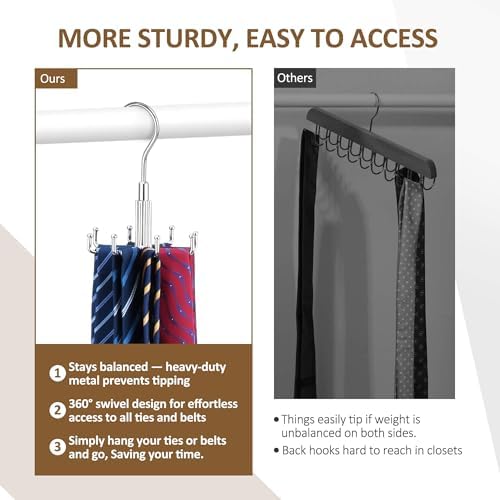 ZEDODIER Tie Hanger for Closet, Rotating Tie Organizer, Holds 8 Ties