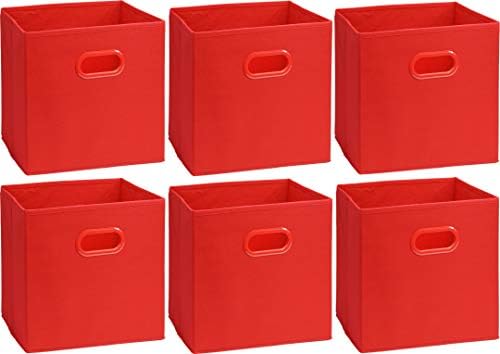 Simple Houseware 11-Inch Foldable Cube Storage Bins with Handles, Red