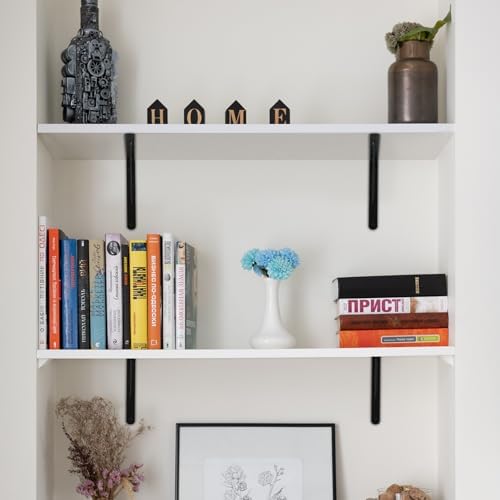 6 Pack L10 x H 8" Black Heavy Duty Shelf Brackets with Screws Metal Shelf Brackets Shelf Support Angle Brackets for Shelves L Brackets Heavy Duty Floating Shelf