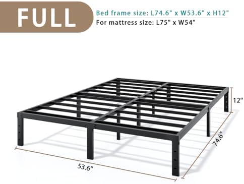 LUMUNANCE Metal Bed Frame Full Size - 12 Inch Heavy-Duty Full Platform Bed Frame No Box Spring Needed, Easy Assembly, Noise-Free, Sturdy Mattress Foundation, Underbed Storage Space