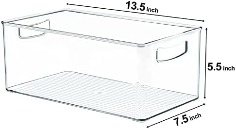 Hudgan 2 Pack Straight Sides Stackable Pantry Organizer Bins for Home Edit - 13.5''L x 7.5''W x 5.5''H