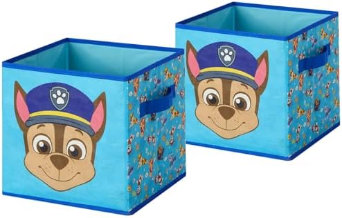 Nickelodeon Paw Patrol Kids Storage Cubes, 2 Pack Foldable Fabric Bins with Handles, Collapsible Organizer Boxes for Bedroom, Playroom & Nursery, Durable Kids Storage Solution