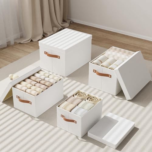 Fabric Storage Baskets,White Boxes,16.5x11.8x10.2In,5 Pack