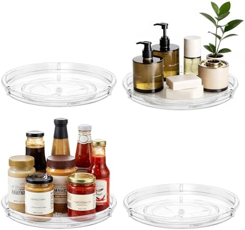 LAMU 4 Pack Lazy Susan Organizer, 9'' Clear Lazy Susan Turntable for Cabinet, Fridge, Kitchen, Pantry, Countertop, Table Top, Refrigerator Organizers and Storage, Seasoning and Spice Organizer
